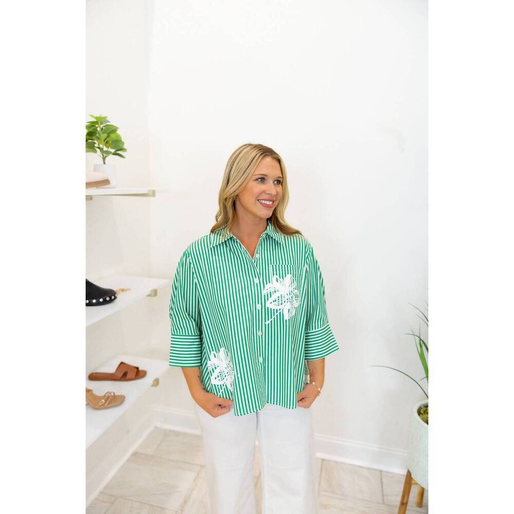 NEW JOH janice top with stripes & flower print in emerald